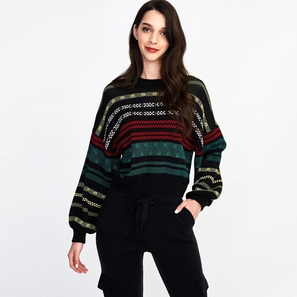 NWT 525 America black & multicolour pattern sweater, M - Picture 2 of 7